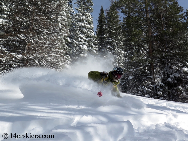 Eliot Rosenberg skiing powder in the Monarch Pass backcountry.