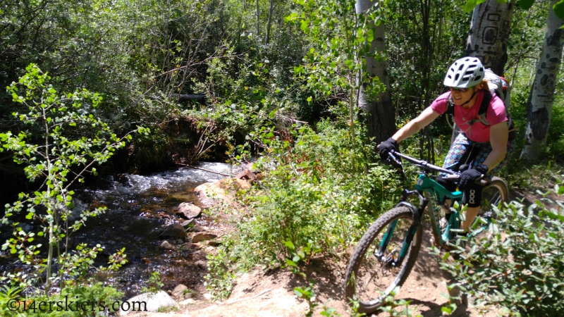 Brittany Konsella mountain biking Greens Creek Trail near Monarch Pass.
