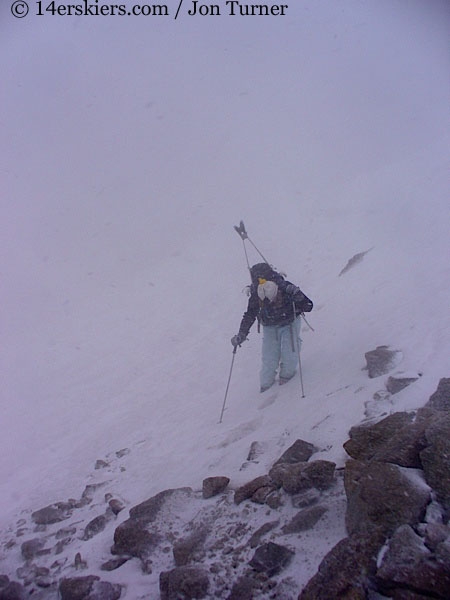 Brittay Walker Konsella climbing Mount Massive to go backcountry skiing. 