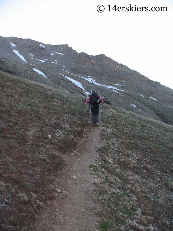Jon Turner hiking to backcountry ski on Mount Massive