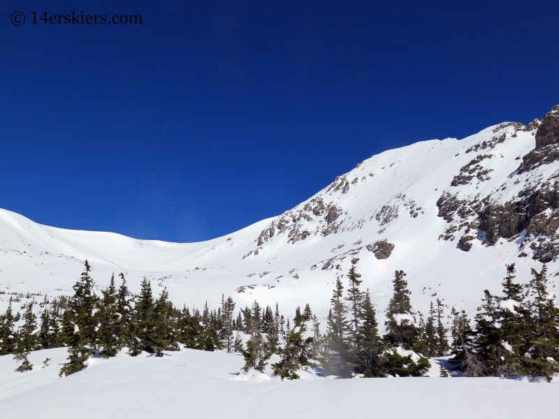 Backcountry skiing on Mount Eva. 