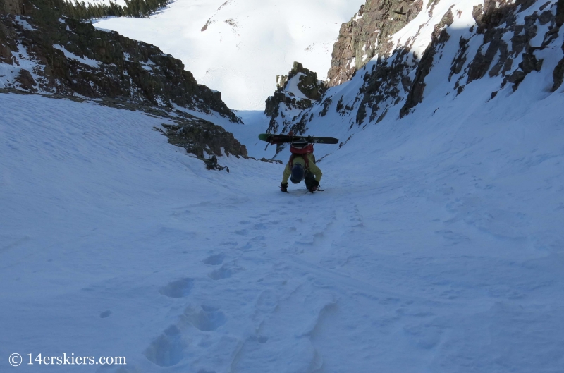 Brittany Konsella climbing Naked Lady couloir near Silverton, CO. 