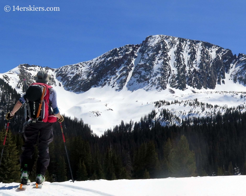 Frank Konsella with Naked Lady couloir in the distance. 