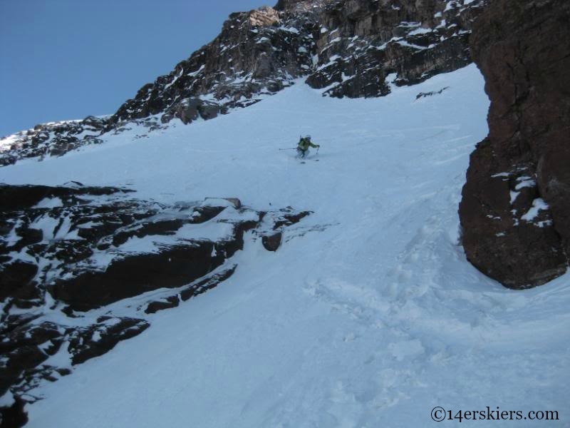 Brittany Konsella backcountry skiing on North Maroon.