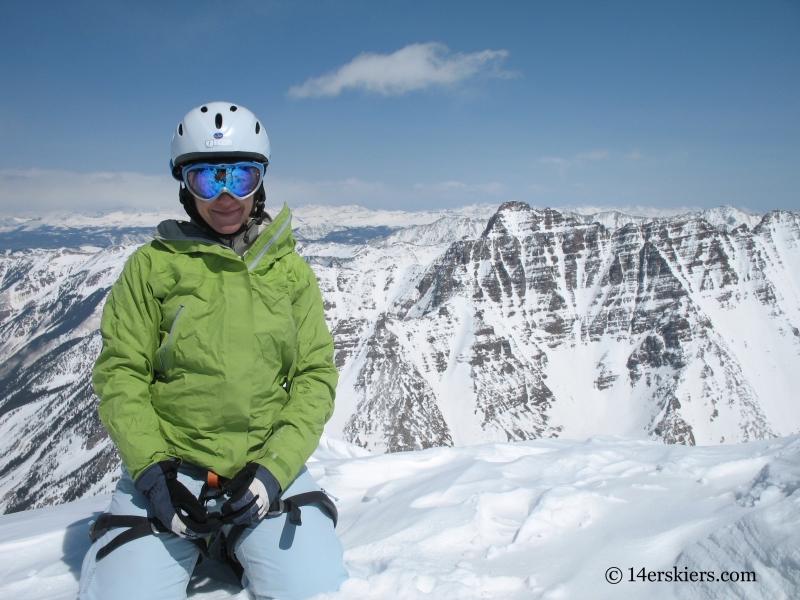 Brittany Walker Konsella on the summit of North Maroon before the ski down.