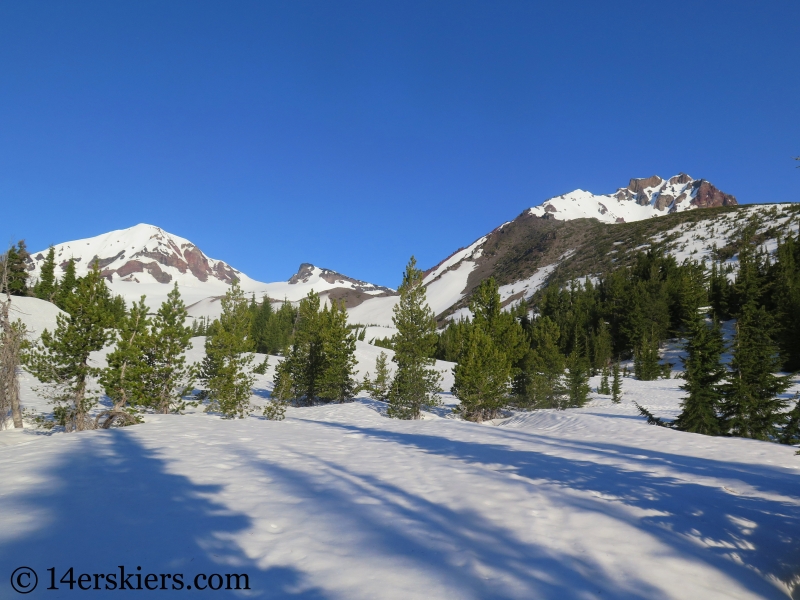 Backcountry skiing North and Middle Sisters in Oregon.