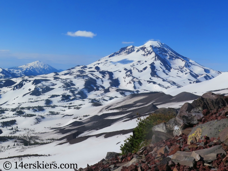 Backcountry skiing North and Middle Sisters in Oregon.