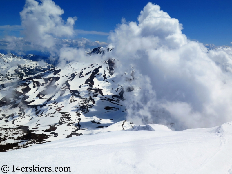 Backcountry skiing North and Middle Sisters in Oregon.