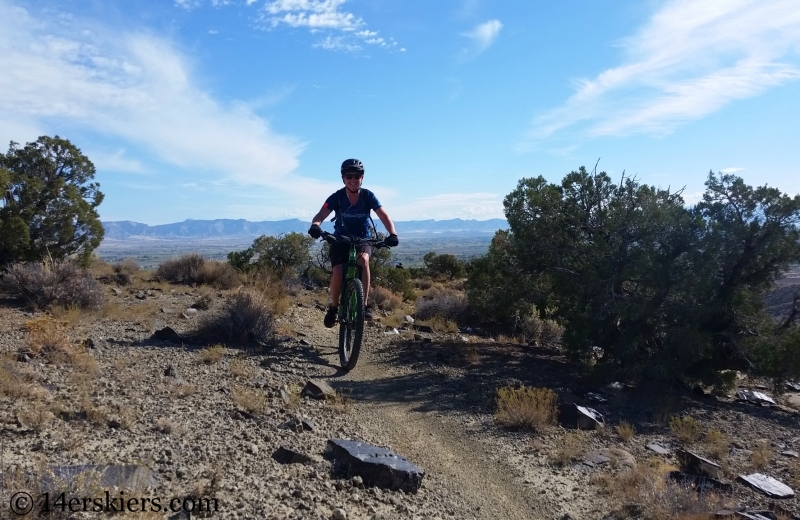 Gina mountain biking Mack Ridge trail in Fruita.