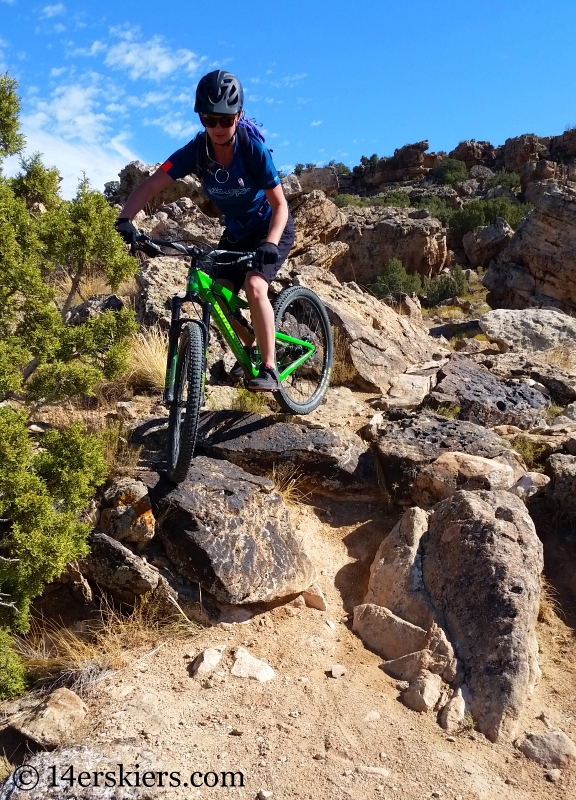 Gina mountain biking Mack Ridge trail in Fruita.