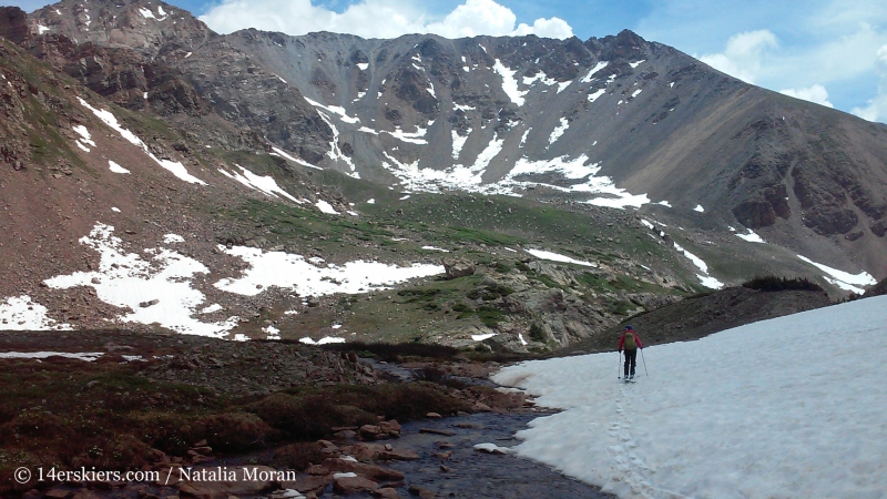 Brittany Konsella backcountry skiing on Oklahoma.