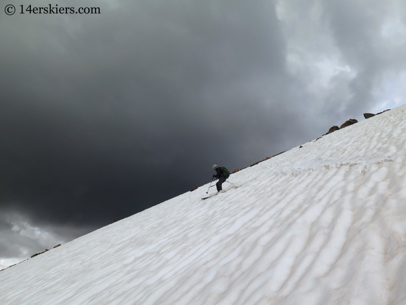 Natalia Moran backcountry skiing on Mount Oklahoma.