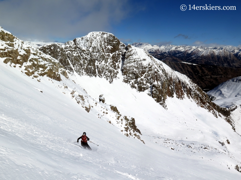 Jenny Veilleux backcountry skiing on Halloween in Crested Butte.