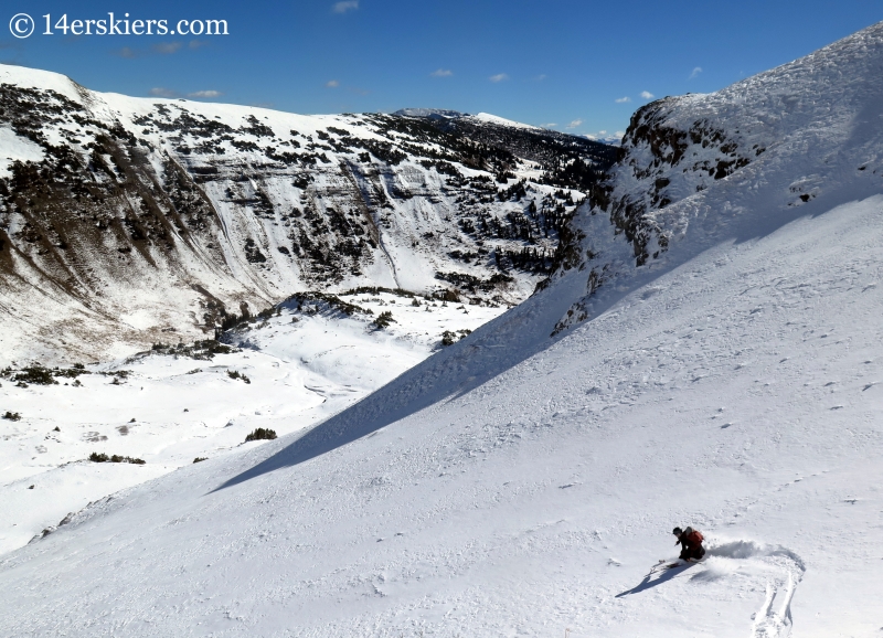 Jenny Veilleux backcountry skiing on Halloween in Crested Butte.