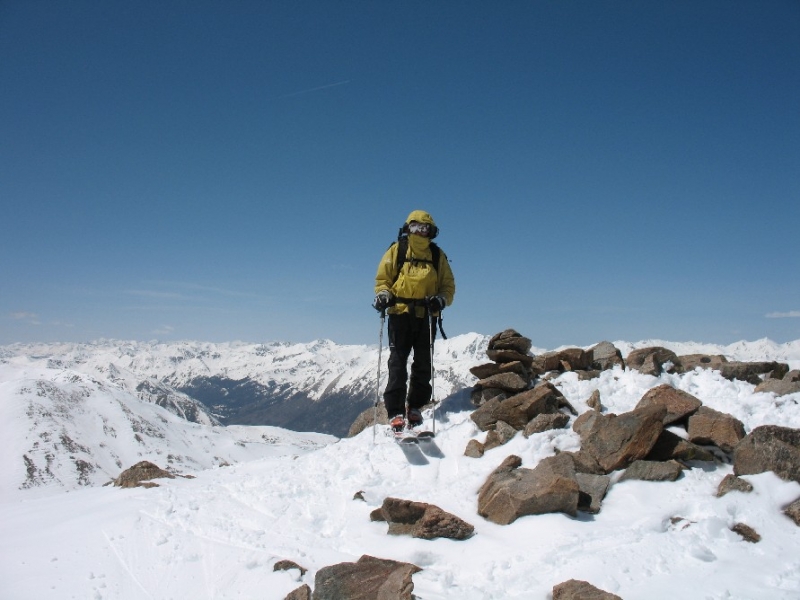 Frank Konsella skiing from the summit of Mount Oxford. 