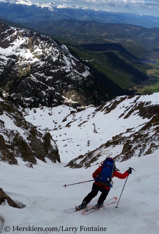 Brittany Walker Konsella backcountry skiing CC Rider Couloir on Peak C.