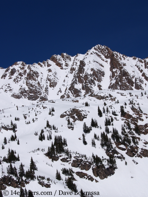 Backcountry skiing East Partner Peak (Peak V) in the Gore Range.