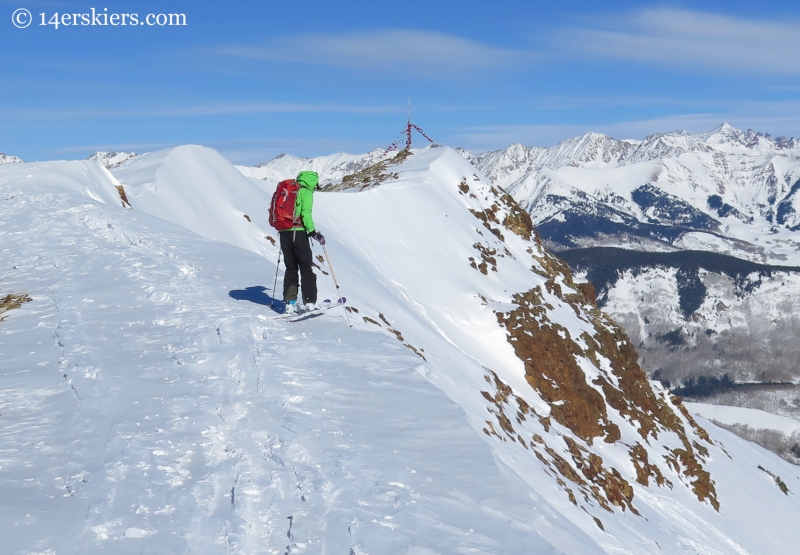 Starr Jamison on top of Red Lady bowl while backcountry skiing in Crested Butte