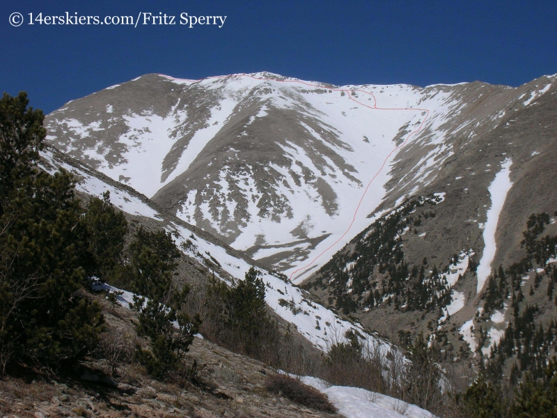 Mount Princeton ski line, backcountry skiing Colorado