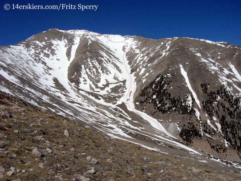 Mount Princeton ski line, skiing fourteneers in Colorado