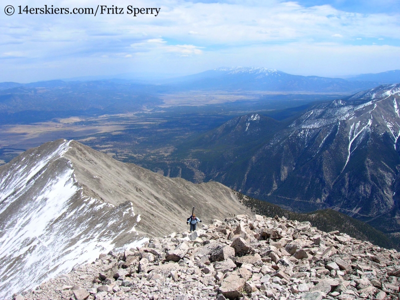 Climbing to Mount Princeton summit to ski it