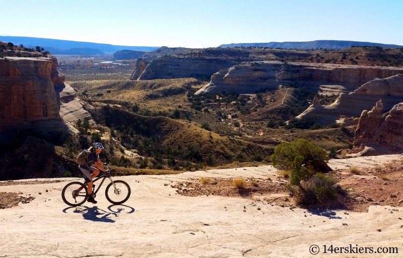 Natalie Moran mountain biking Rabbit Valley Western Rim trail near Fruita.