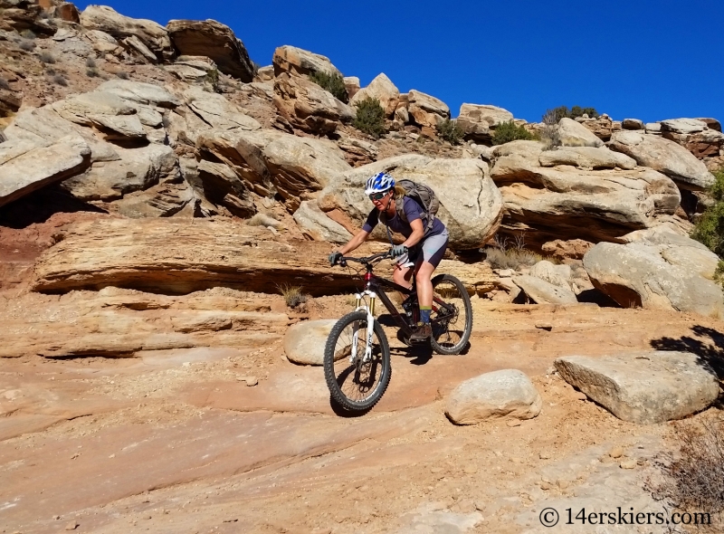 Natalie Moran mountain biking Rabbit Valley Western Rim trail near Fruita.