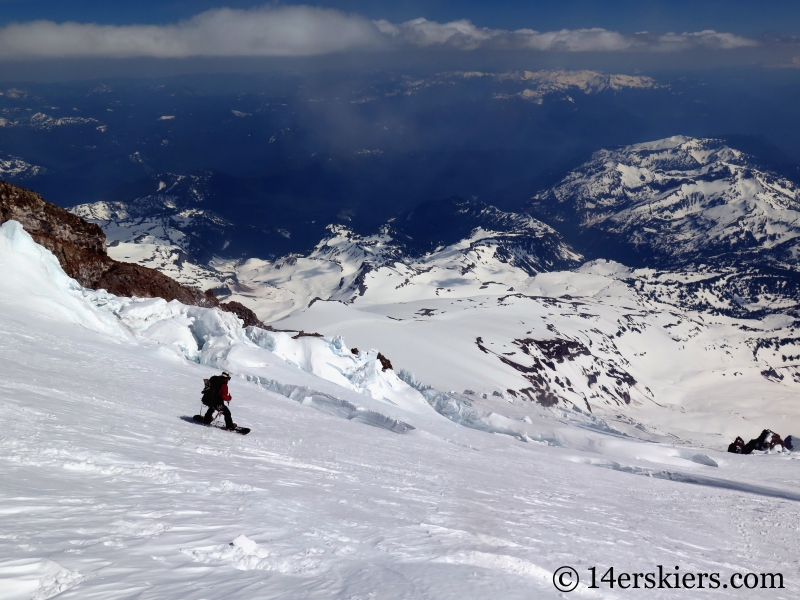 Snowboarding on the Nisqually Glacier on Mount Rainier.