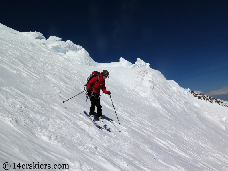 Skiing upper Nisqually Glacier on Mount Rainier.