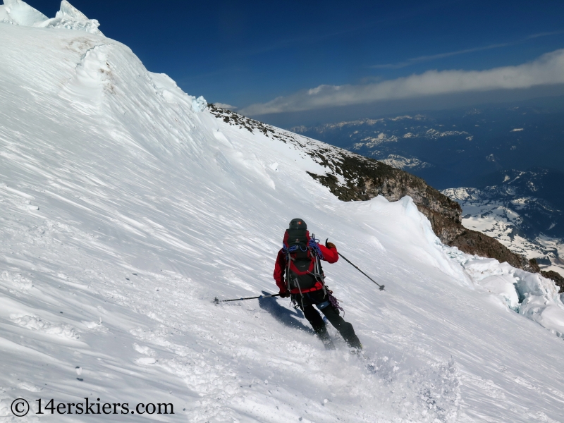 Skiing upper Nisqually Glacier on Mount Rainier.