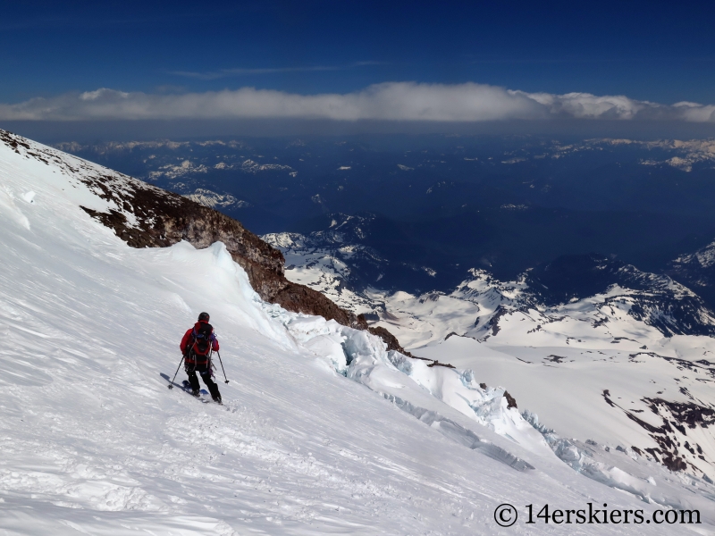 Skiing upper Nisqually Glacier on Mount Rainier.