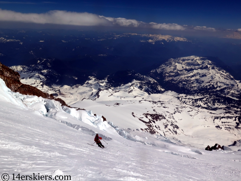 Skiing upper Nisqually Glacier on Mount Rainier.