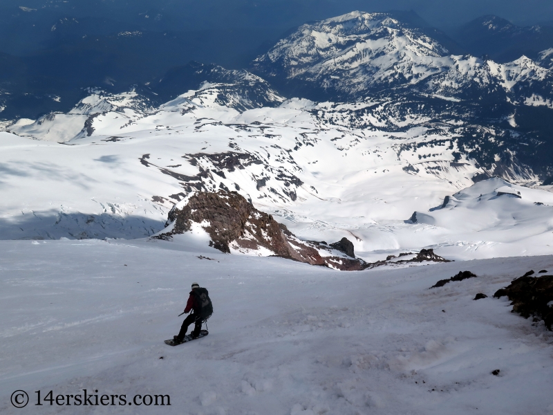 Snowboarding the Fuhrer Finger on Mount Rainier.