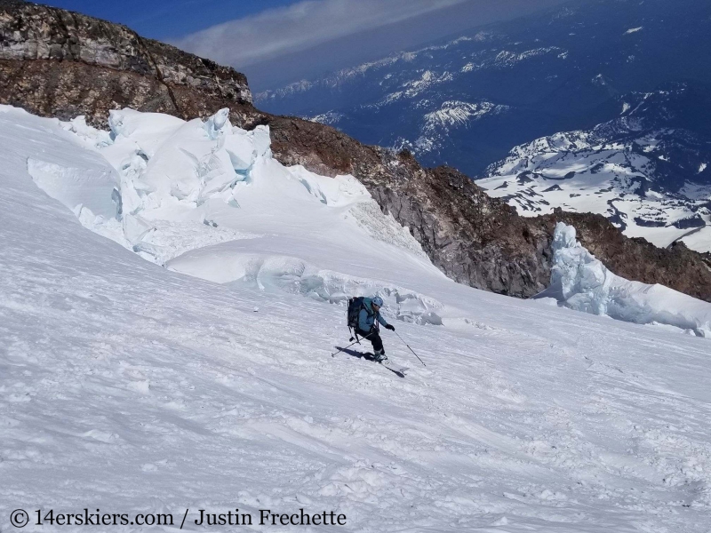 Skiing upper Nisqually Glacier on Mount Rainier.