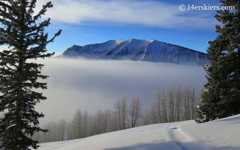 Axtell with fog while backcountry skiing in Crested Butte. 