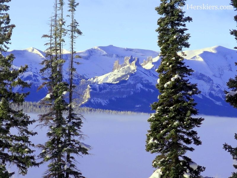 The Castles in winter while backcountry skiing near Crested Butte. 