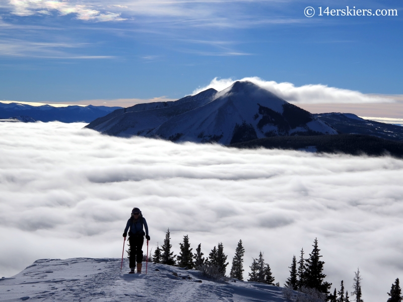 Alex Riedman skiinning on Red Lady with fog in winter.