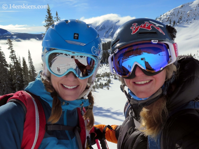 Brittany Walker Konsella & Alex Riedman backcountry skiing in Crested Butte. 