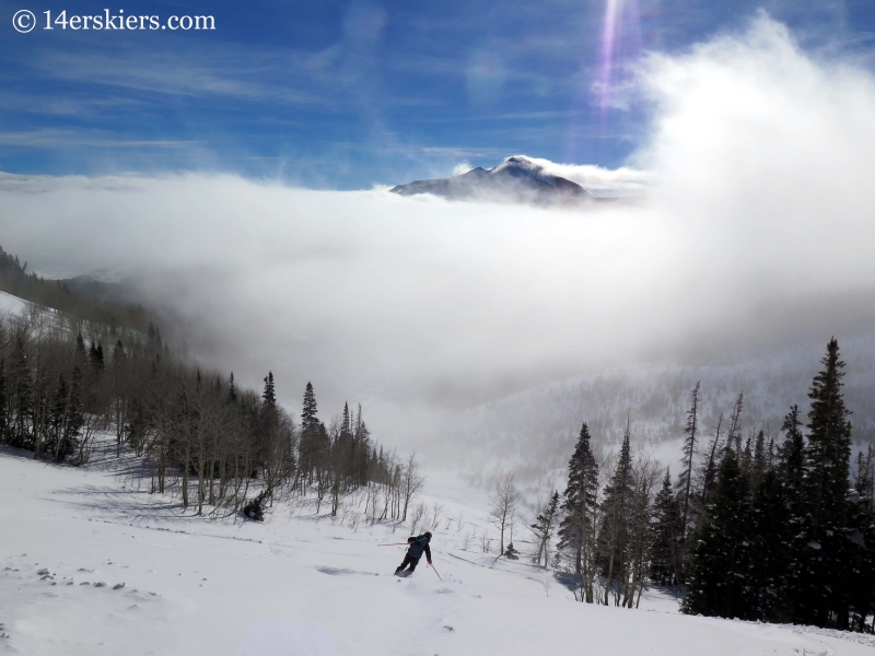 Skiing into fog while backcountry skiing in Crested Butte. 