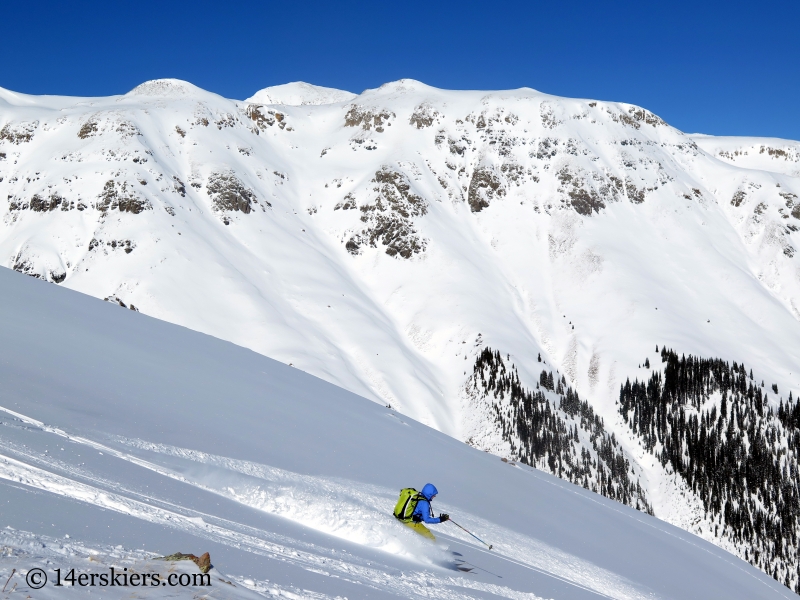 Natalie Moran backcountry skiing on Red Mountain Pass.