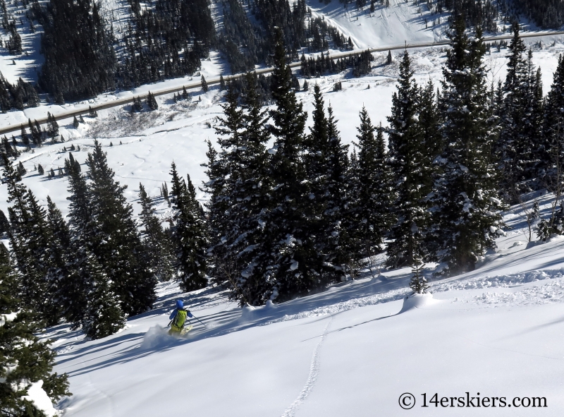 Natalia Moran backcountry skiing on Red Mtn Pass.