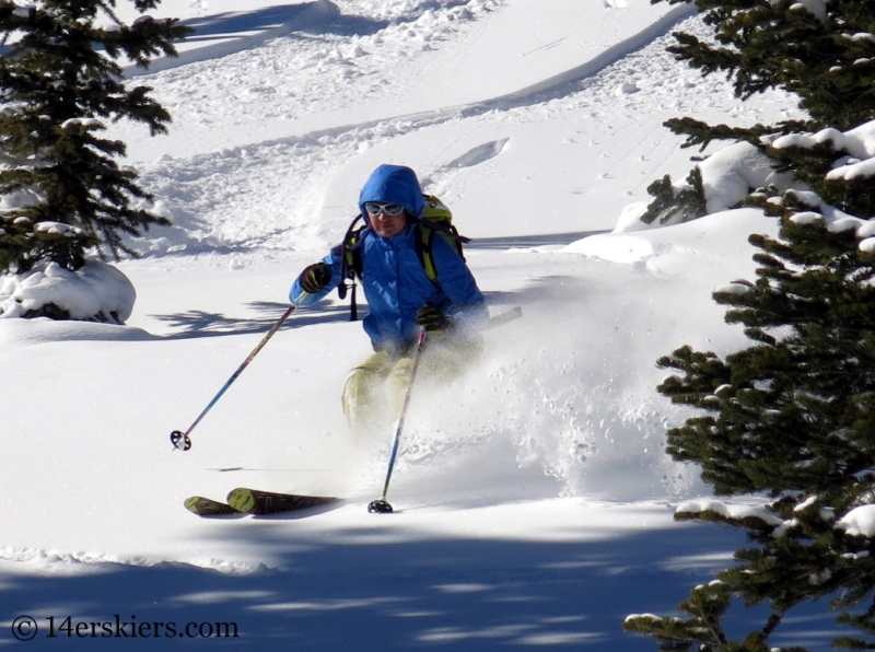 Natalia Moran backcountry skiing on Red Mountain Pass.