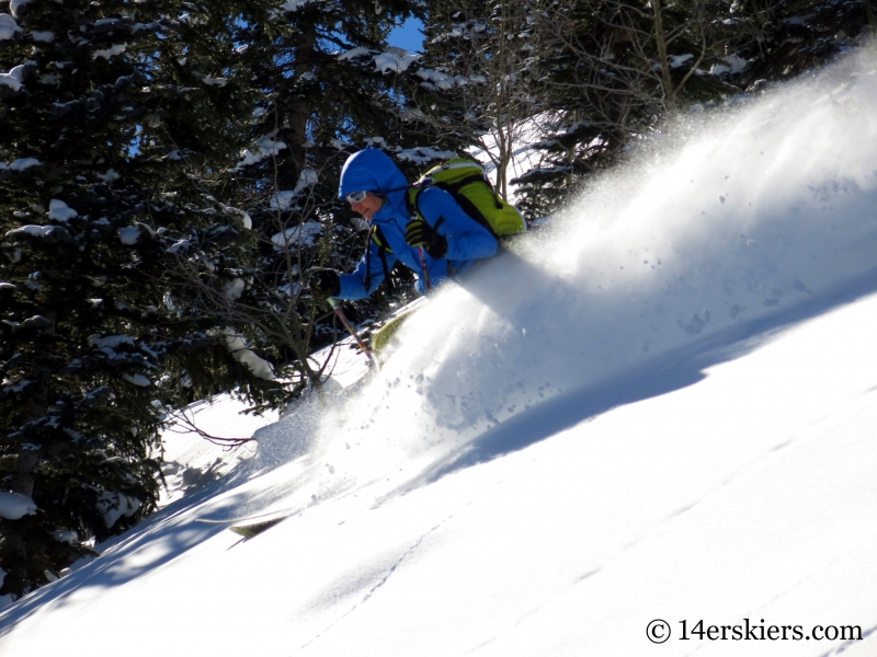 Natalia Moran backcountry skiing on Red Mountain Pass.