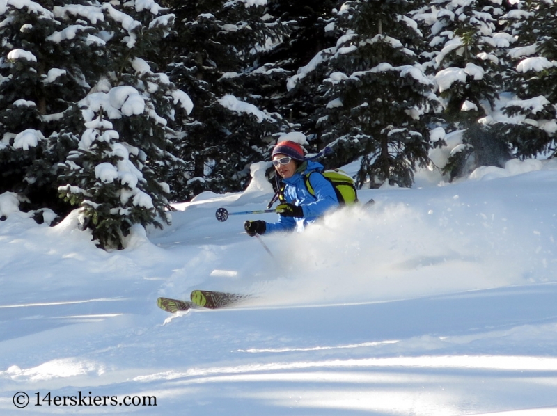 Natalia Moran backcountry skiing on Red Mountain Pass.