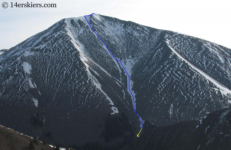 Backcountry skiing on San Luis Peak, Yawner Gullies