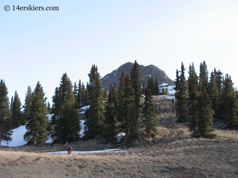 Hiking to go backcountry skiing on San Luis