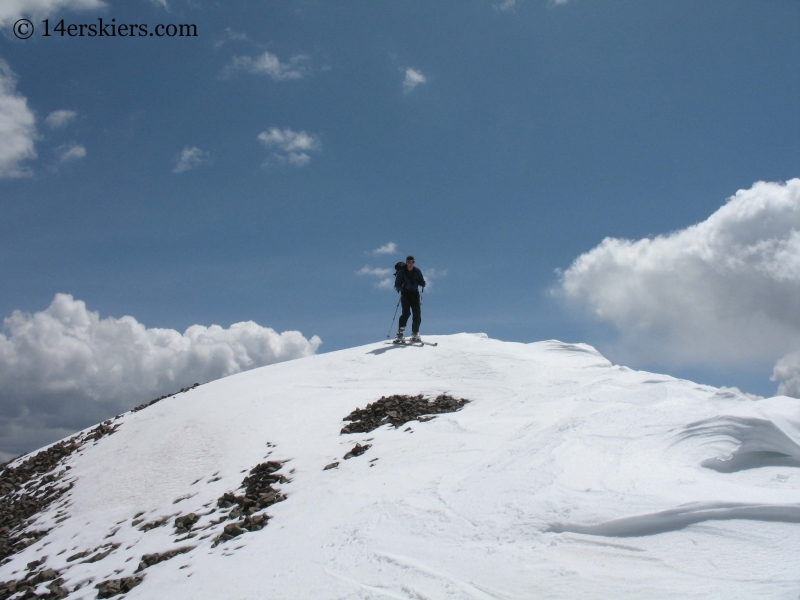 Jordan White skiing off the summit of San Luis Peak. 