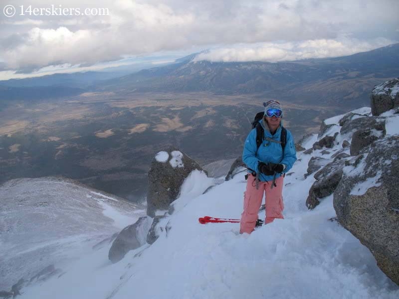 Brittany Walker Konsella on the summit of Mount Shavano, ready to ski. 