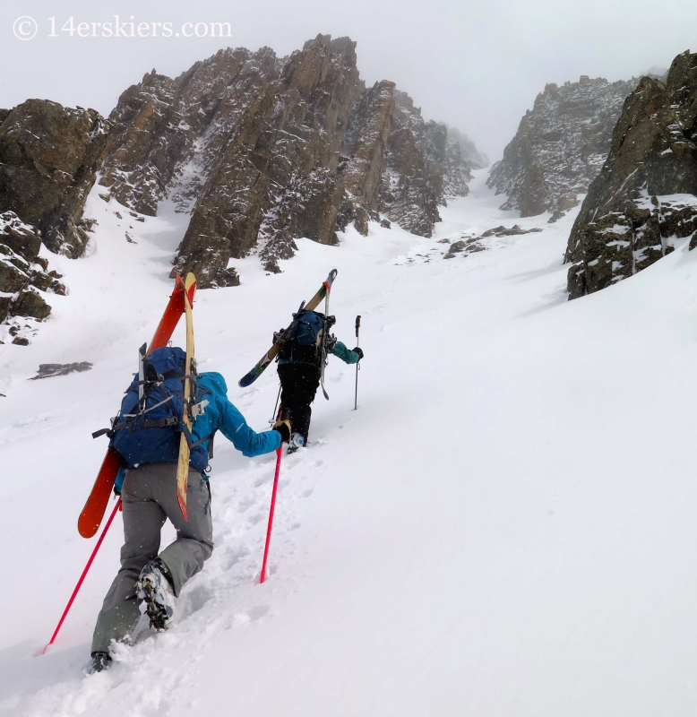 Alex Riedman & Susan Mol climbing Shit for Brains Couloir 