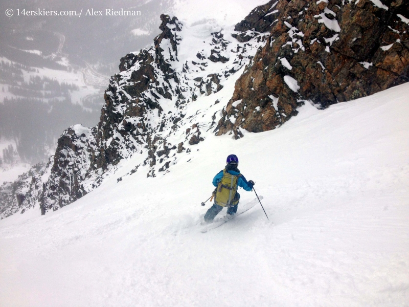 Brittany Konsella backcountry skiing on Shit for Brains Couloir